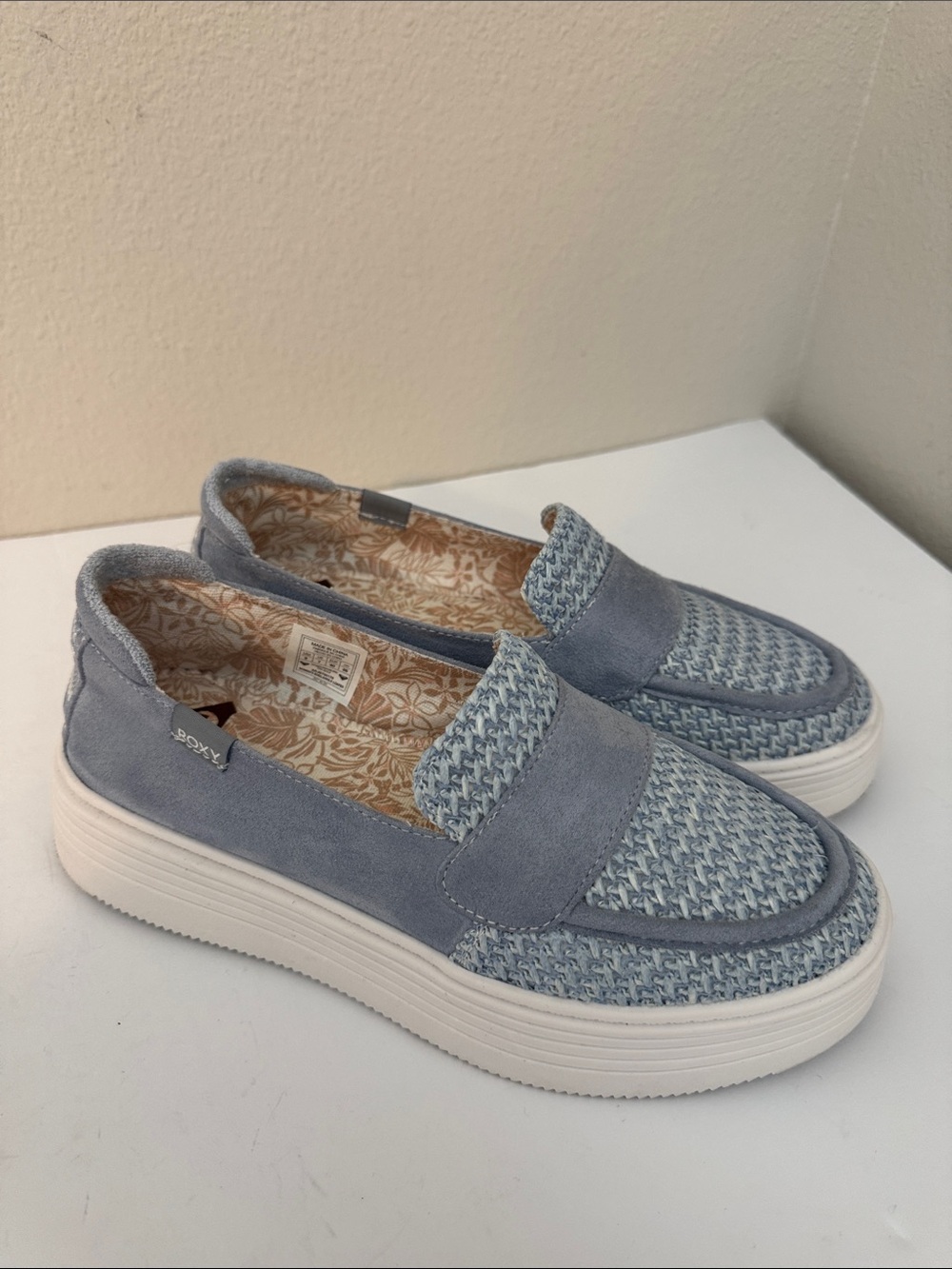Roxy Light Blue Woven Slip-On Platform Mules
